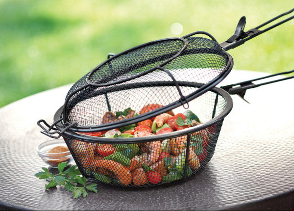 Chef s Jumbo Outdoor Grill Basket with Removable Handles Non Stick